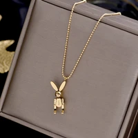 trendy mobile rabbit pendant necklace yellow gold color 316l titanium steel jewelry woman gift never fade hypoallergenic