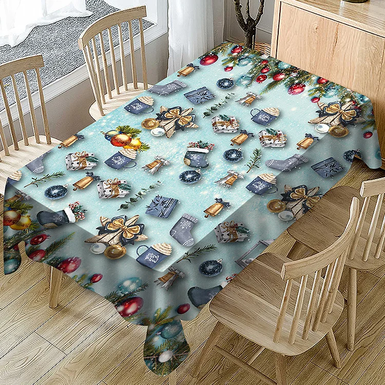 

Cyan Christmas Digital Printed Tablecloth Siamese Elastic Chair Cover Household Rectangle Dining Table Cloth Chair Cover