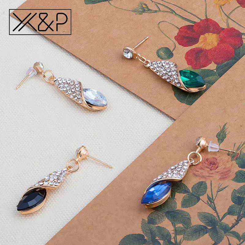 X & P модные серьги капли стразы сплав золото длинные для женщин девушек капля воды