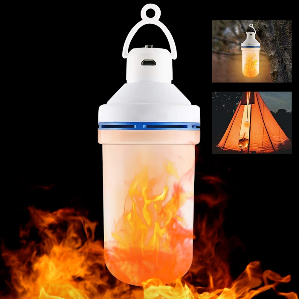 

3 Modes Outdoor Gravity Sensor Flame Lights E27 LED Fire Light Bulb USB DC5V Flickering Emulation Lamp Hanging Camping Light