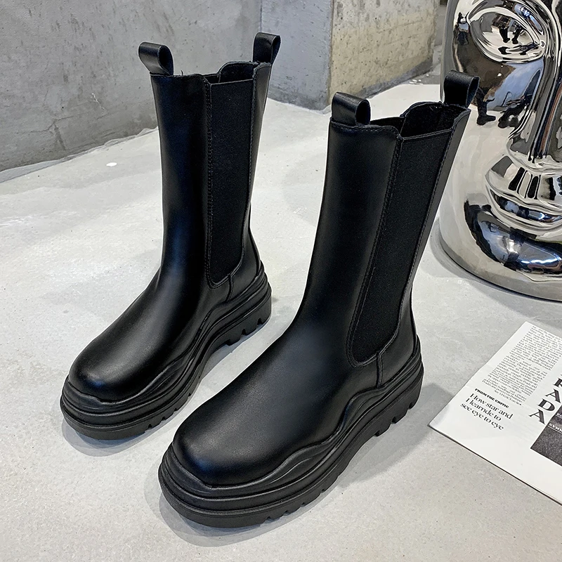 2021 Designer Brand Chunky Platform Chelsea Boots Women Street Style Elastic Band Ankle Boots For Women INS Fashion Spring New