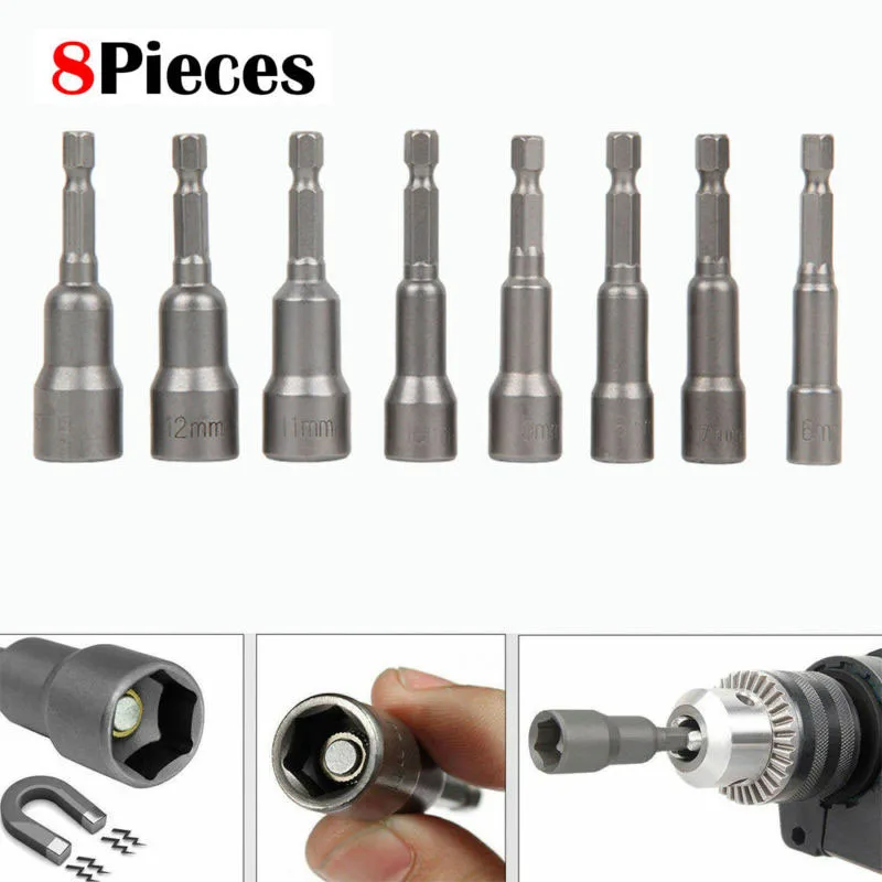 

8Pcs Drill Bits Chrome Vanadium Steel Hex Magnet Extractor Tools Accessories Set