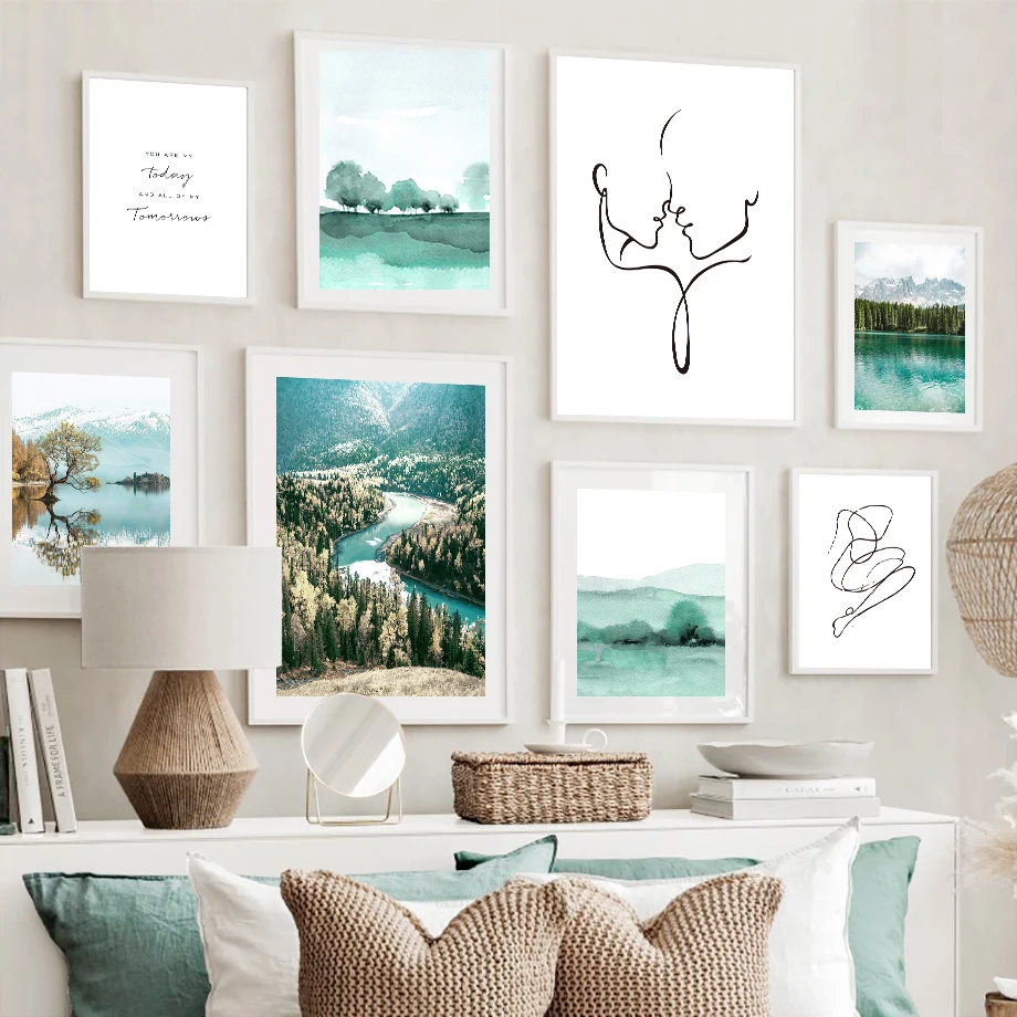 Настенная картина зеленые лепестки леса современные скандинавские плакаты и