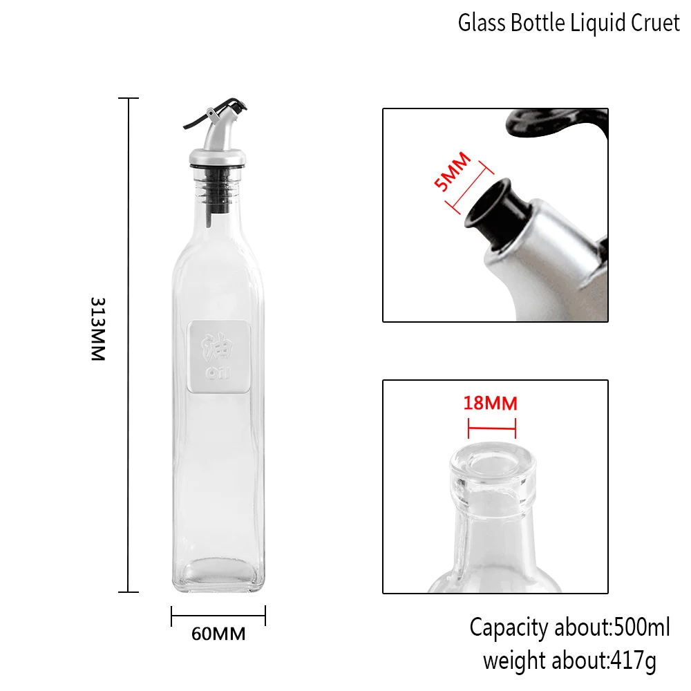 Damask Kitchen Sauce Oil Bottle Dispenser 500ml Glass Storage For Vinegar Cooking Wine Accessories |