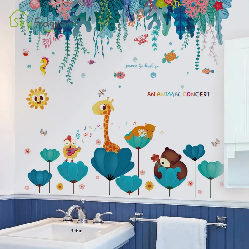 

Large Combination Wall Stickers Cartoon Animal World Sticker Self-adhesive Kids Room Decoration Baby Bedroom Decor Home Decor