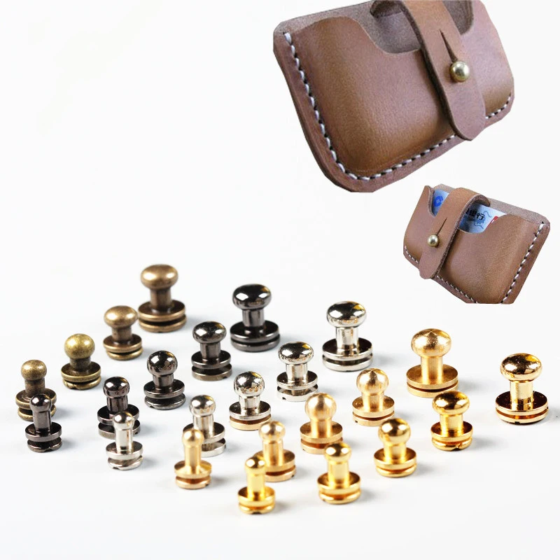 

10pcs Solid Brass Screw Back Round Head Ball Post Studs Nail Rivets Tool For Leather Luggage Clothes/Bag/Shoes Accessories New