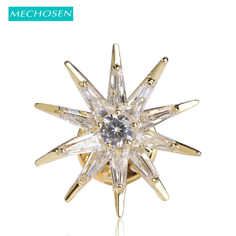 

MECHOSEN Sparkling Zirconia Star Brooches For Women Gold Color Copper Broches Lapel Badge Pins Collar Tips Clips Party Jewelry