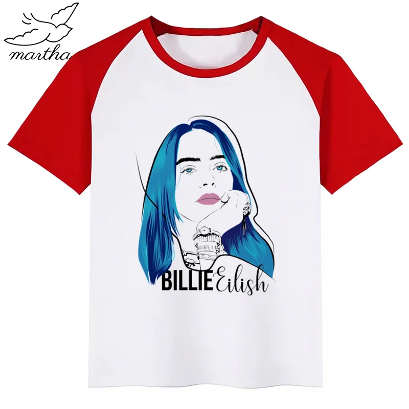 RedI BoysGirls Billie Eilish/футболка с мультяшным принтом; детская забавная одежда; детская летняя футболка с короткими рукавами для малышей - Цвет: RedI