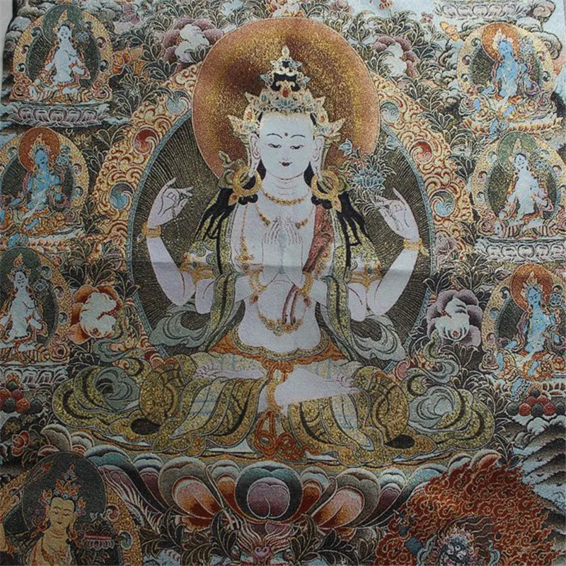 

Collection of Nepalese embroidery four arm Guanyin Thangka gold embroidery