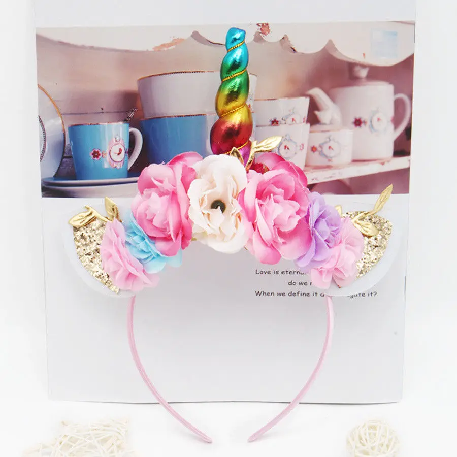 Детские цветочные повязки для волос в виде рога единорога на голову вечеринки