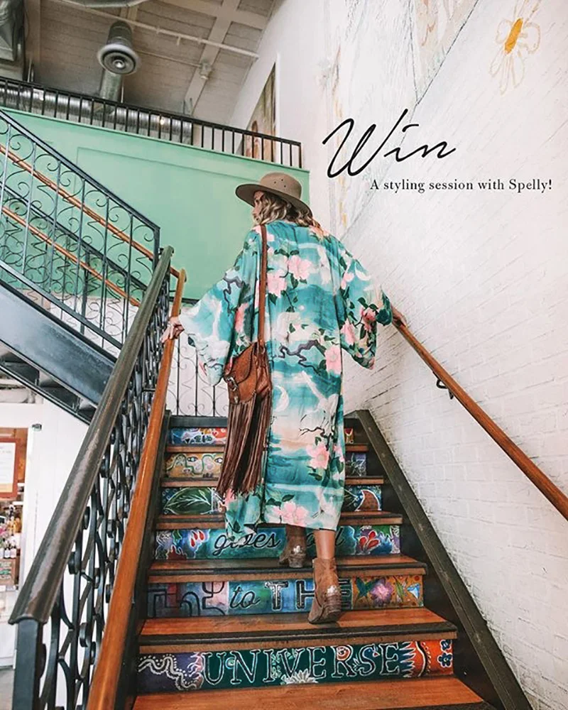 

Fitshinling Drucken Floral Lange Strickjacke Bademode Boho Flare Hlse Schrpen Sommer Strand Cover Up Bademode UrlaubAusgang