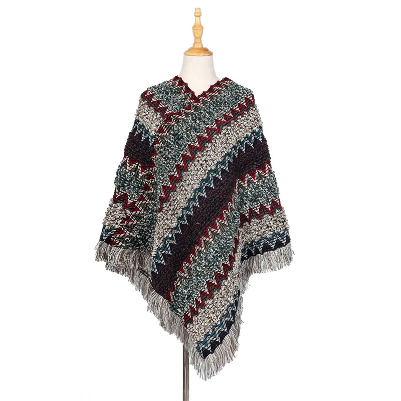 Everkaki кисточки Boho вязаный свитер шаль для женщин Обертывания толстый теплый богемный свитер шаль обертывания женский осень зима