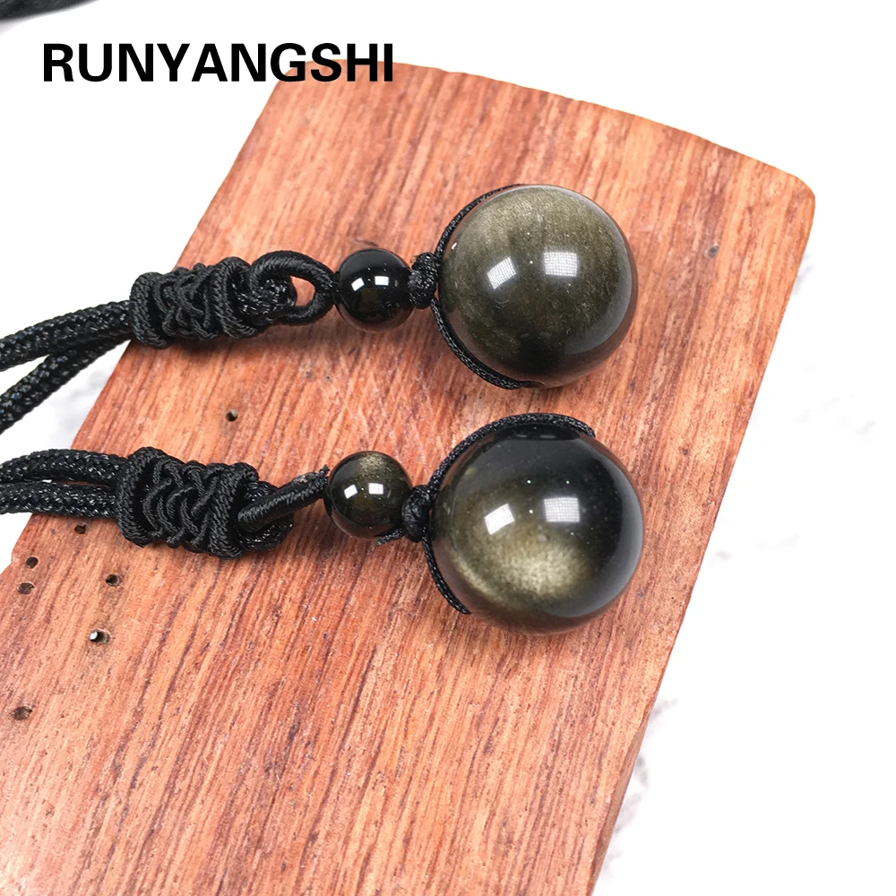

Runyangshi 1pc golden Obsidian 15mm Bead Pendant Necklace Drop Shipping Good Luck Jewelry For Woman Men