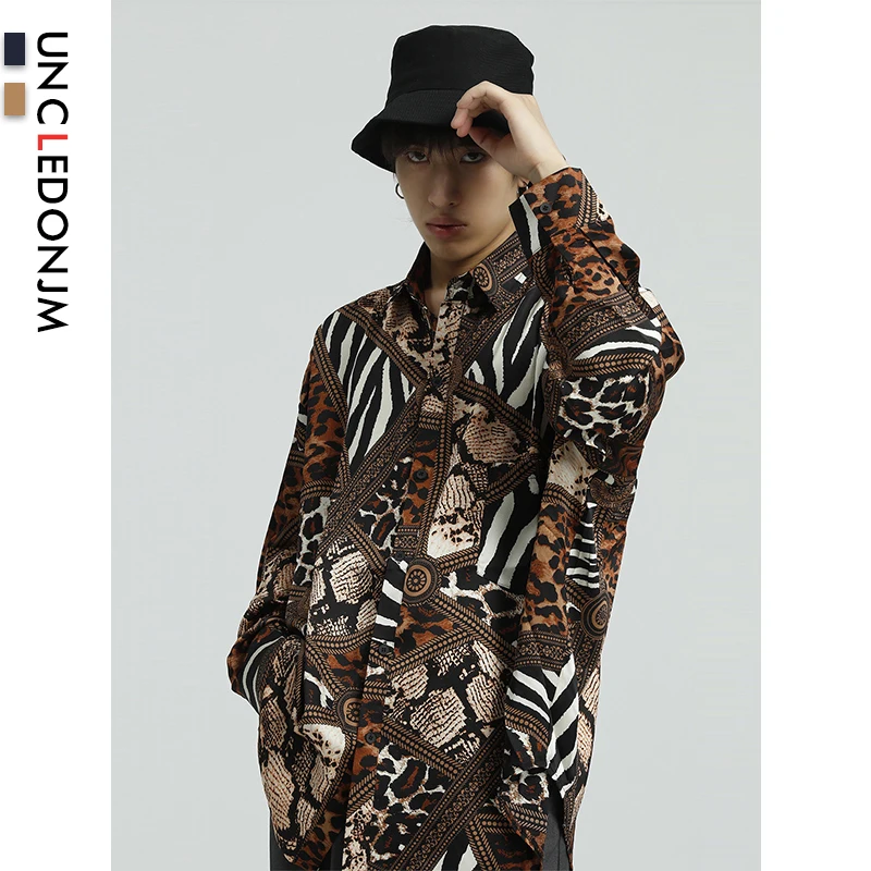 UNCLEDONJM Мужская Повседневная Свободная рубашка с отложным воротником и длинными