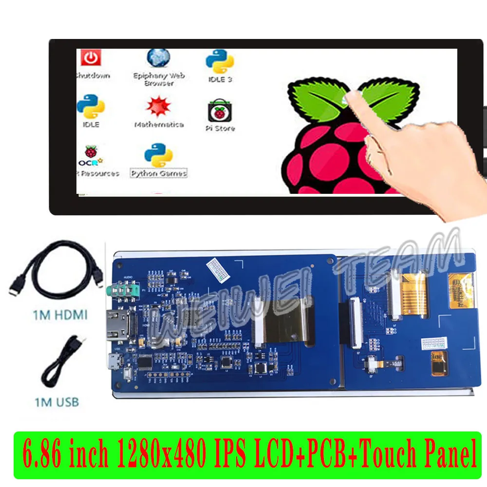 6 86 дюймовый 1280x480 IPS сенсорный экран для raspberry Pi 4B/3B LCD плата драйвера модуля