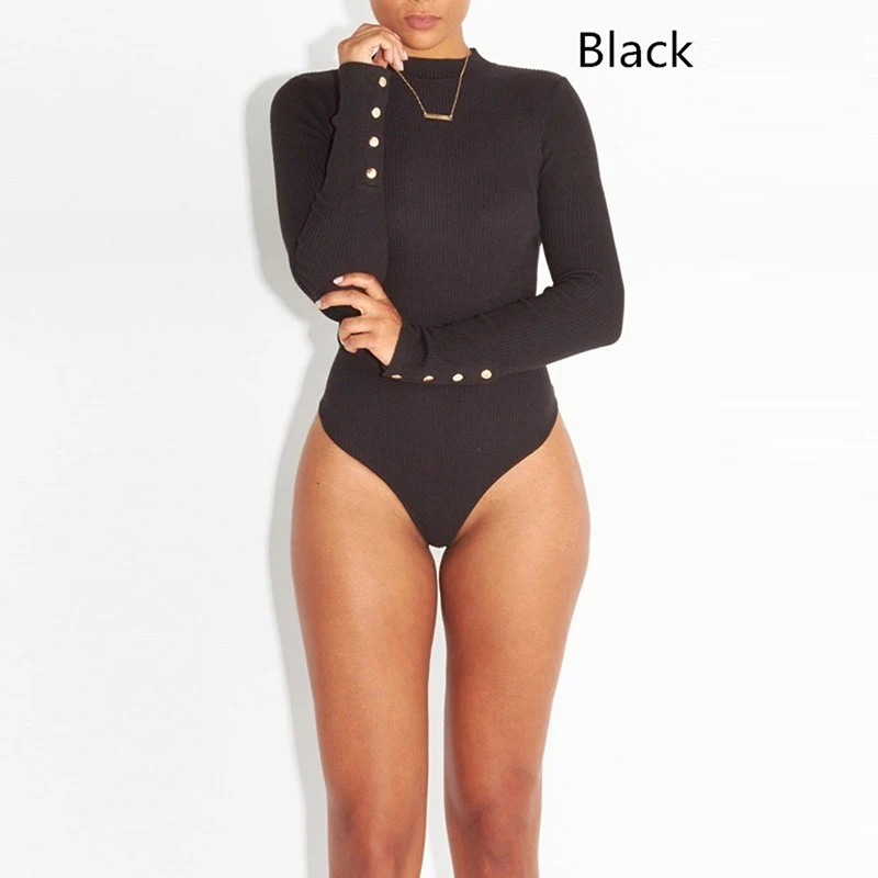 Solid Ribbed Knit Black Gray Female Bodysuit O Neck Top Women Long Sleeve Fall 2021 Winter Bodycon Keep Warm Khaki Body Sexy
