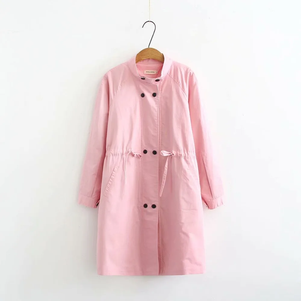 Женский хлопковый тренч с воротником стойкой размера плюс офисный двубортный