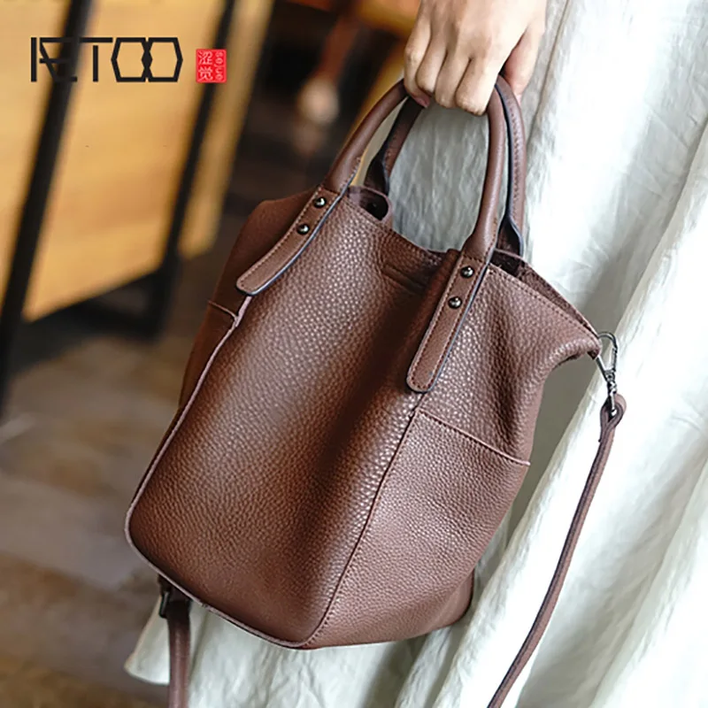 Сумка AETOO женская из мягкой воловьей кожи простой саквояж с косым перекрестным