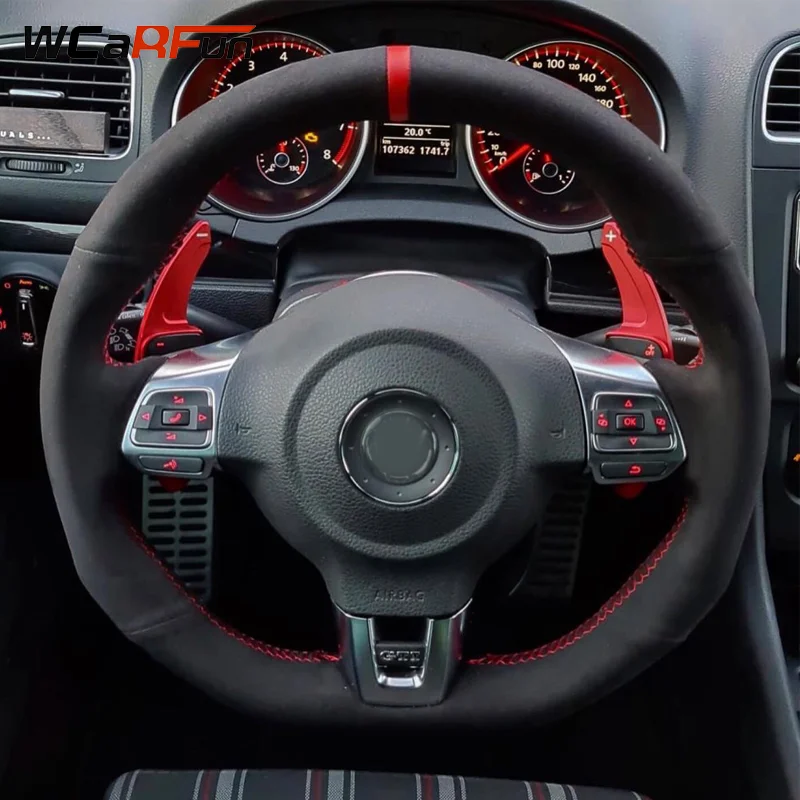 

WCaRFun Custom Steering Cover Hand-stitched Soft Black Suede For Volkswagen Golf 6 GTI MK6 / Polo GTI / Scirocco R Passat CC