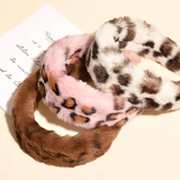 twinklei winter leopard rabbit faux fur hairbands women plush soft headwarp girls hair hoop hair accessories headband