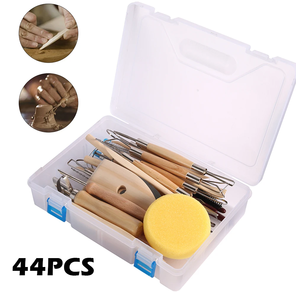 44pcs tools with box 44 шт. DIY глина для художественных работ инструменты для гончарного дела набор ремесел глина скульптура Набор инструментов Керамика и керамика деревянная ручка инструменты для лепки из глины - Цвет: 44pcs tools with box
