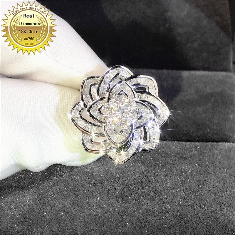 baratas 18k Anel De Ouro Real Natural 0.65ct Anel De Diamante Noivado & Jóias De Casamento Tem Certificado 0028