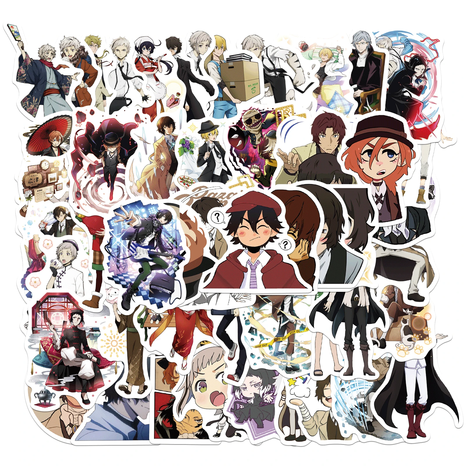 

50pcs Bungo Stray Dogs Stickers Anime Sticker PVC Graffiti Decals Suitcase Luggage Guitar Car Waterproof for Children's Toys