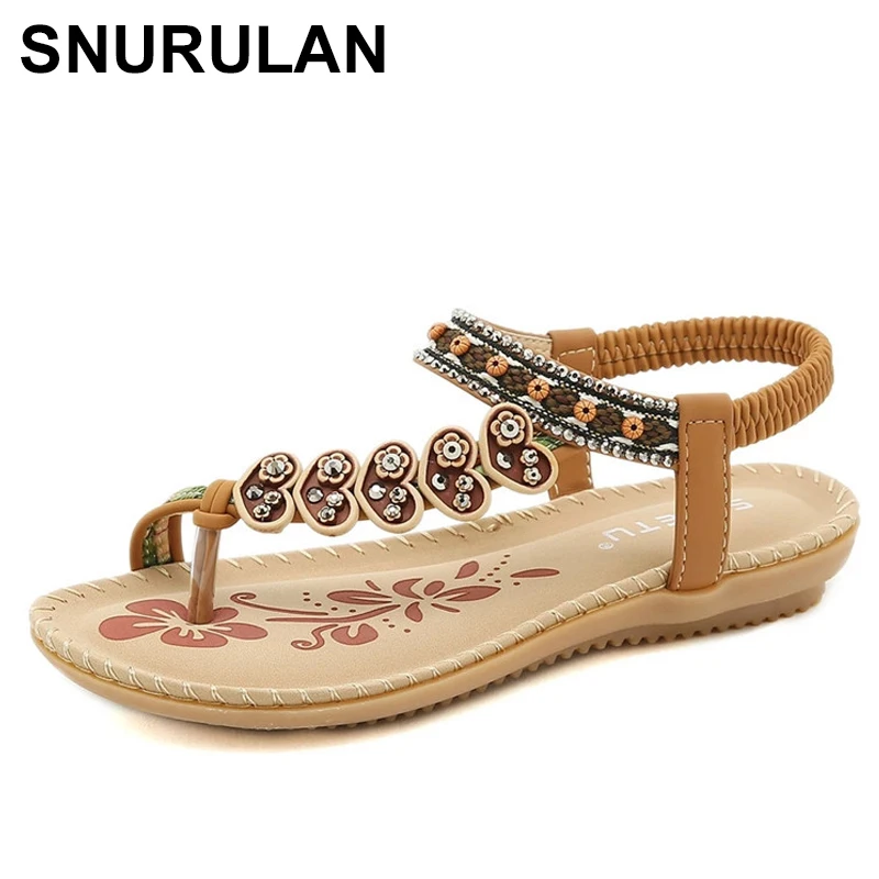 

SNURULANSummer Women Sandals Soft Flower Print Sandals Clip Toes Elastic Band Sandals Non-slip Sandals Vintage Roman Wedges Sand