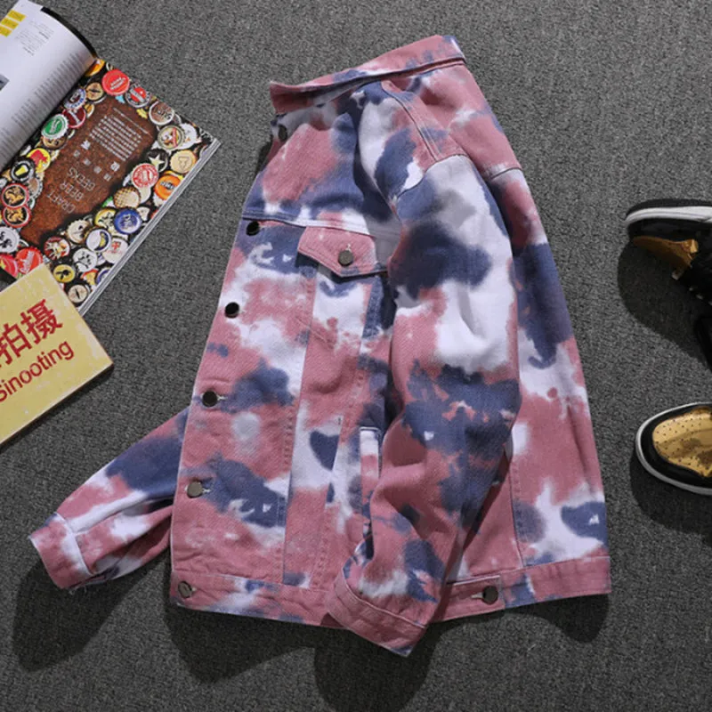 Джинсовка Мужская зауженная с камуфляжным принтом хлопковая куртка из денима