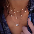 Женское многослойное ожерелье в богемном стиле, цепочка с подвеской в виде глаз, кристаллов, звезд, капель воды, бижутерия, массивное ожерелье