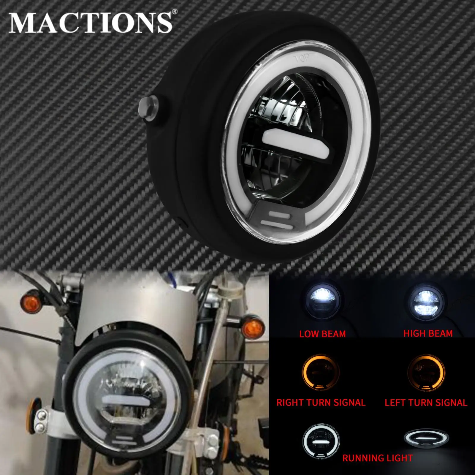 

Мотоциклетный 6,5 ''круглый винтажный светодиодный передний налобный фонарь с поворотным сигналом, ходовой светильник, светильник дальнего ...