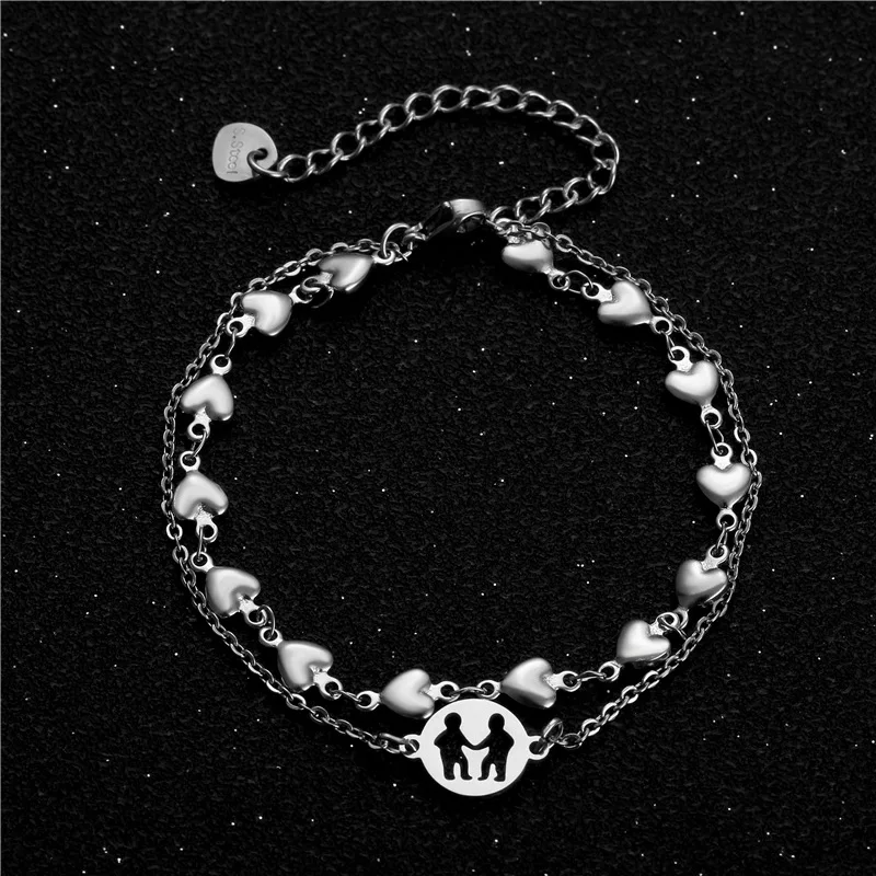 

New 2021 Hip-hop Fashion Cold Wind Ins Cross Double Layer Love Bracelet Couple Stainless Steel Chain Bracelet Jewelry