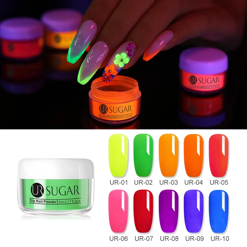 Ur Sugar 5 мл флуоресцентный 3 в 1 Dip порошок для ногтей акриловая пудра для вырезания наращивание ногтей натуральный сухой без лампы