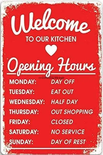 

nobrand New Metal tin Sign red Welcome to Our Kitchen Home Kitchen bar Club Wall Decoration Signs 12x8inch