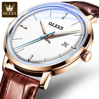 automatic mechanical mens watch olevs watches leather wristwatch luminous calendar waterproof dress watch for men luxury fashion