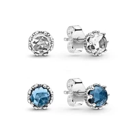 top selling 925 silver pan earring blue sparkling crown stud earrings with crystal for women wedding gift fashion jewelry