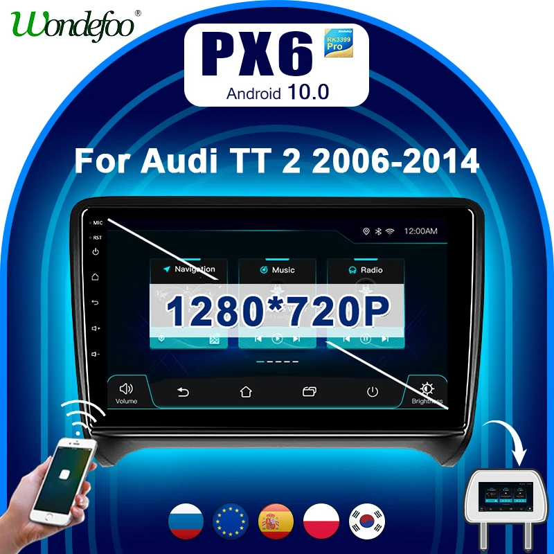 PX6 магнитола 2 din андроид Android 10 Автомагнитола радио для Audi TT MK2 2006 2012 2din стерео