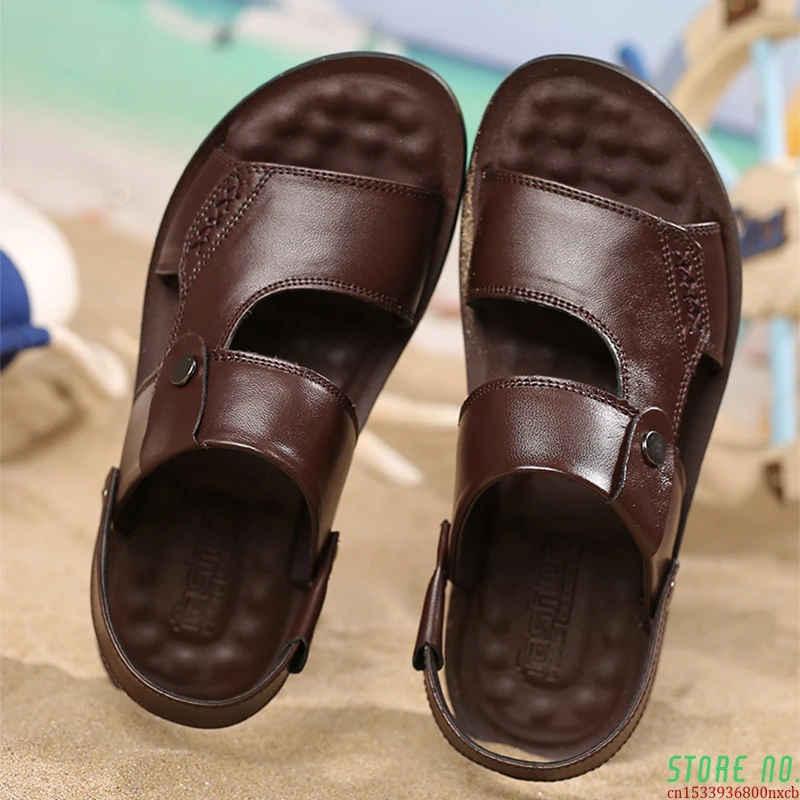 

Fashion Genuine Leather Comfortable Walking Footwear Shoes Men Trending Summer Outdoor Leisure Non-Slip Beach Sandals Slippers