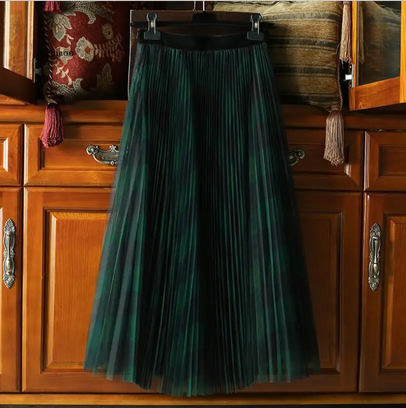 Зеленый Красный Длинные клетчатая юбка-пачка для женщин модные летние