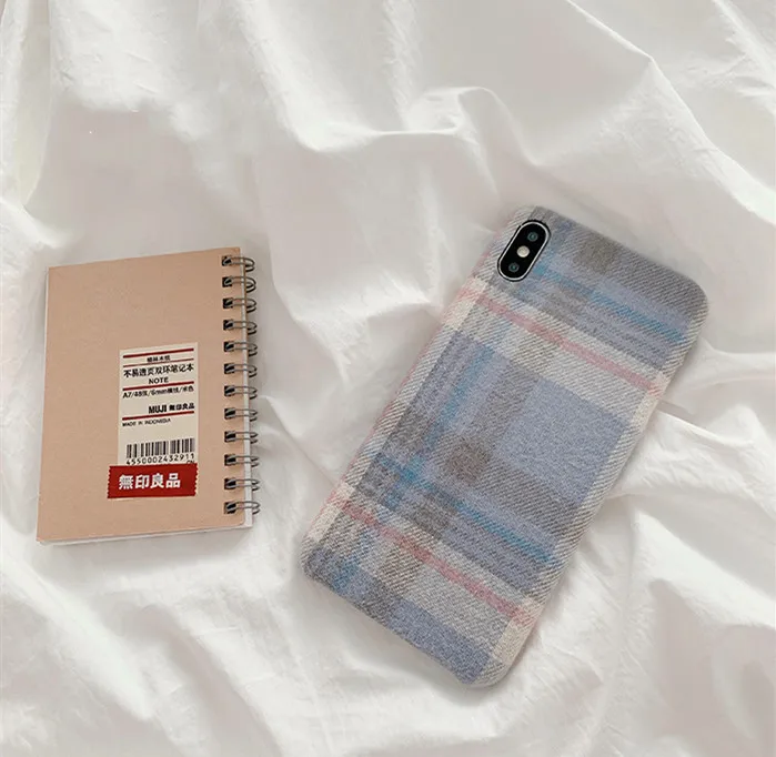 blue Теплый фланелевый клетчатый тканевый чехол для телефона для Iphone 11 Pro X Xr, розовый тканевый плюшевый чехол для Iphone Xsmax 7 6 8 plus, мягкая задняя крышка из ТПУ - Цвет: blue