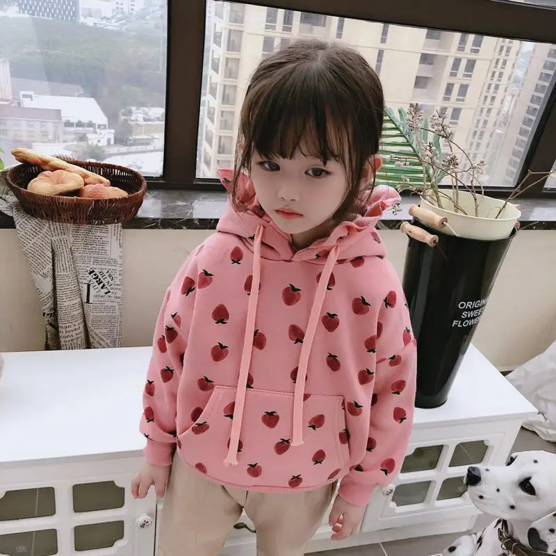 

Strawberry Warm Spring Autumn Girls' Jackets Cotton Hoodies Sweatshirts Kids Teenagers Outwear Children Clothes Thicken High Qua