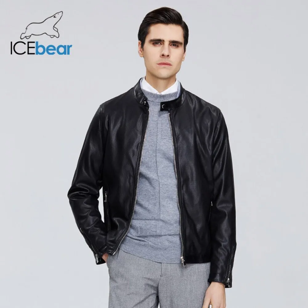 Мужская кожаная куртка ICEbear стильная повседневная высокого качества весна 2020
