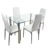 in stock 110cm dining table set tempered glass dining table with 4pcs chairs transparent creamy white dining table and chairs