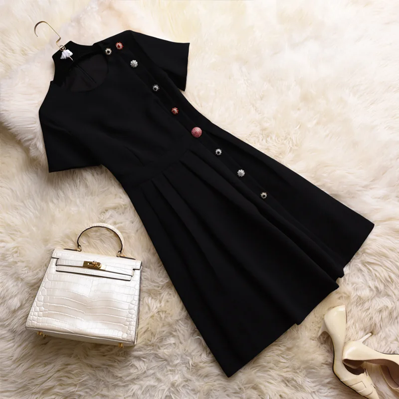 

Simple And Elegant Button Decoration Black Dress Female 2021 Spring And Autumn New Women's Clothing Size S-xxl