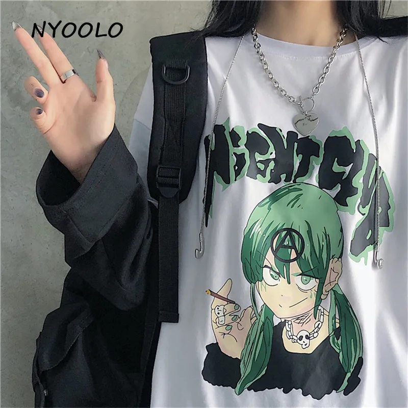 NYOOLO Harajuku стиль зеленый Смешной Персонаж печати лоскутный Топ осень уличная Поддельные 2 шт. футболка с длинными рукавами для женщин и мужчин
