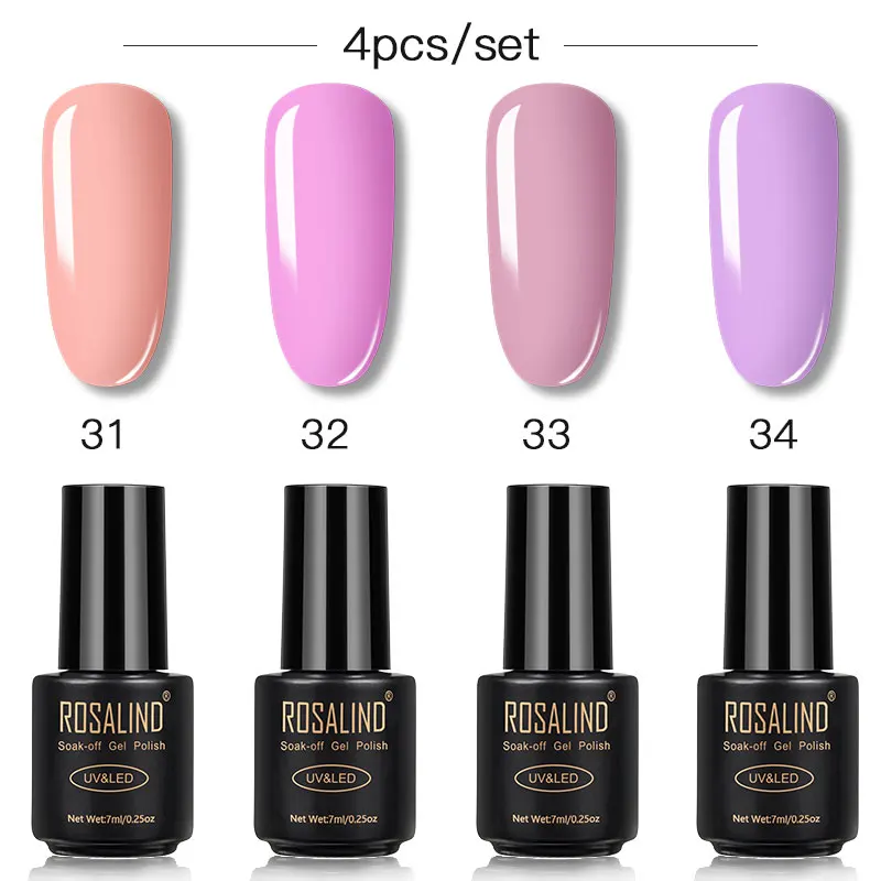 ROSALIND 2/4 шт набор гель-лаков чистый цветной Гель-лак для ногтей отмачиваемый УФ