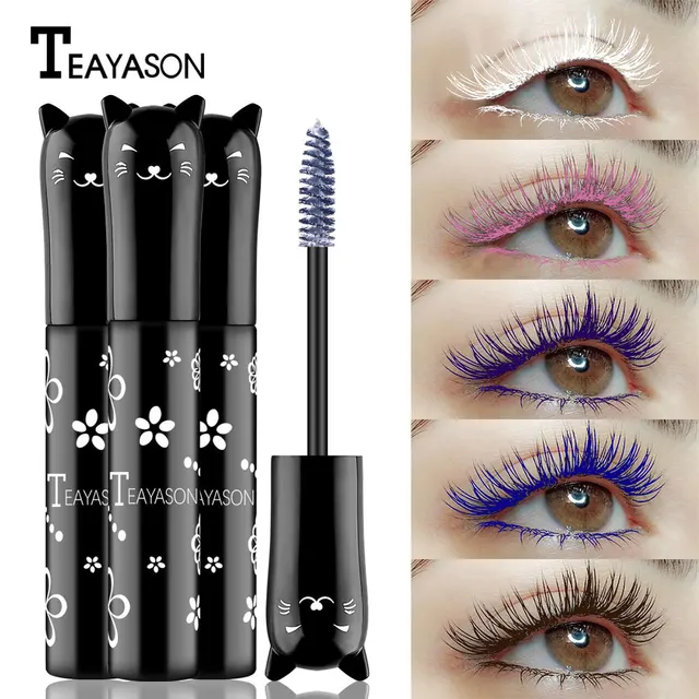 Cute Cat Colored Mascara Waterproof Blue White Black Purple Lengthen Eyelashes Colorful Mascara Eyes Makeup For Party Use 1