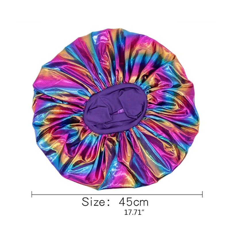 

Extra Large Bonnet Sleep Cap Elastic Wide Band Hair Turban Night Hat Metallic Holographic Colorful Printing Head Cover