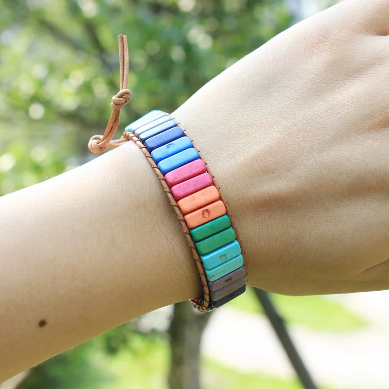 

Fashion colorful chakra men's and women bracelet bangle hand-woven bohemian retro cowhide rope creative female bracelet jewelry