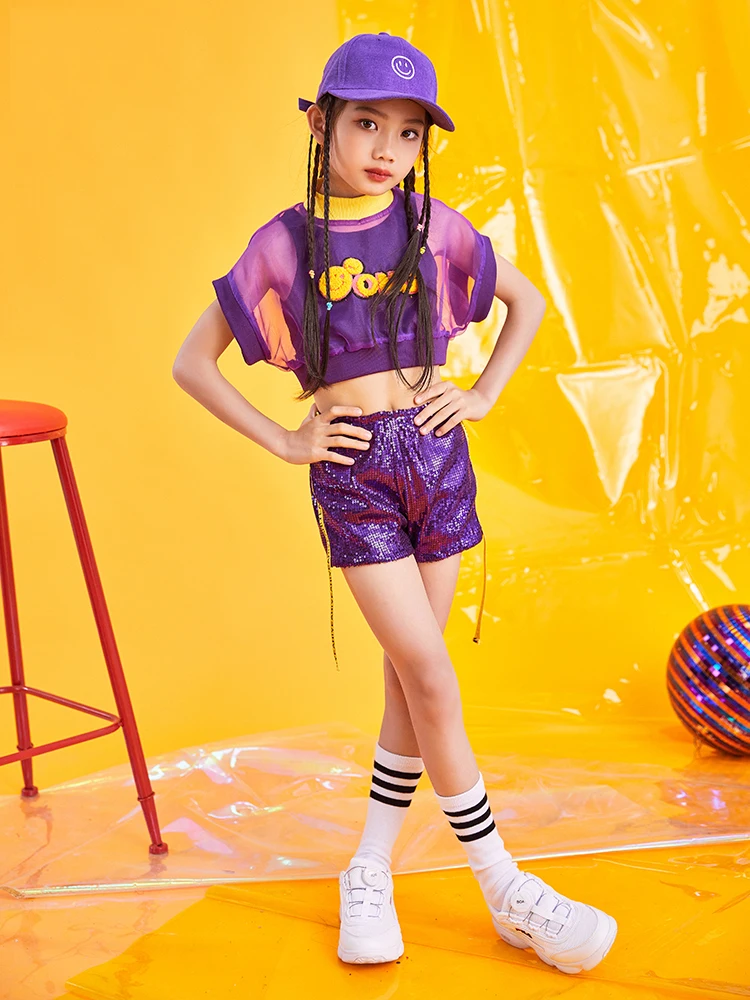 

Girls Jazz Dance Children's Costumes modern Street Dance Costumes Top Shorts 2 pcs Sets Hip-hop Jazz Dance Clothes Children Sets